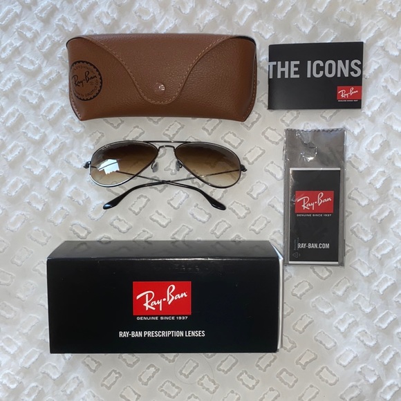 New Women's Rayban Aviator Ray-Ban Sunglasses Gradient Brown and Case